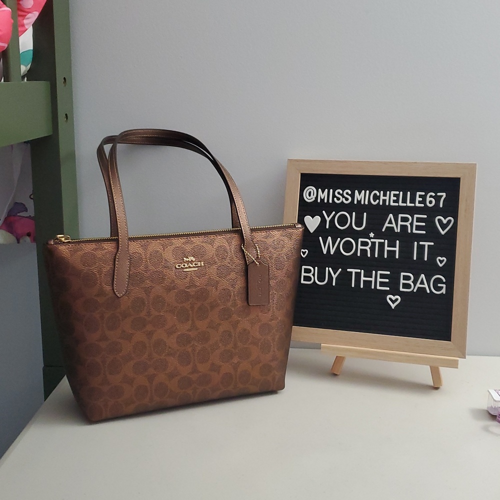 🌟Coach Fiona Zip Tote Bag In Signature Canvas - brown/copper/gold 🌟 - Picture 7 of 8